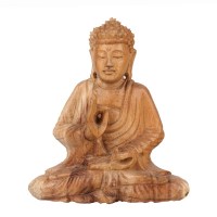 DŘEVĚNÝ BUDDHA SVĚTLÝ 20 cm